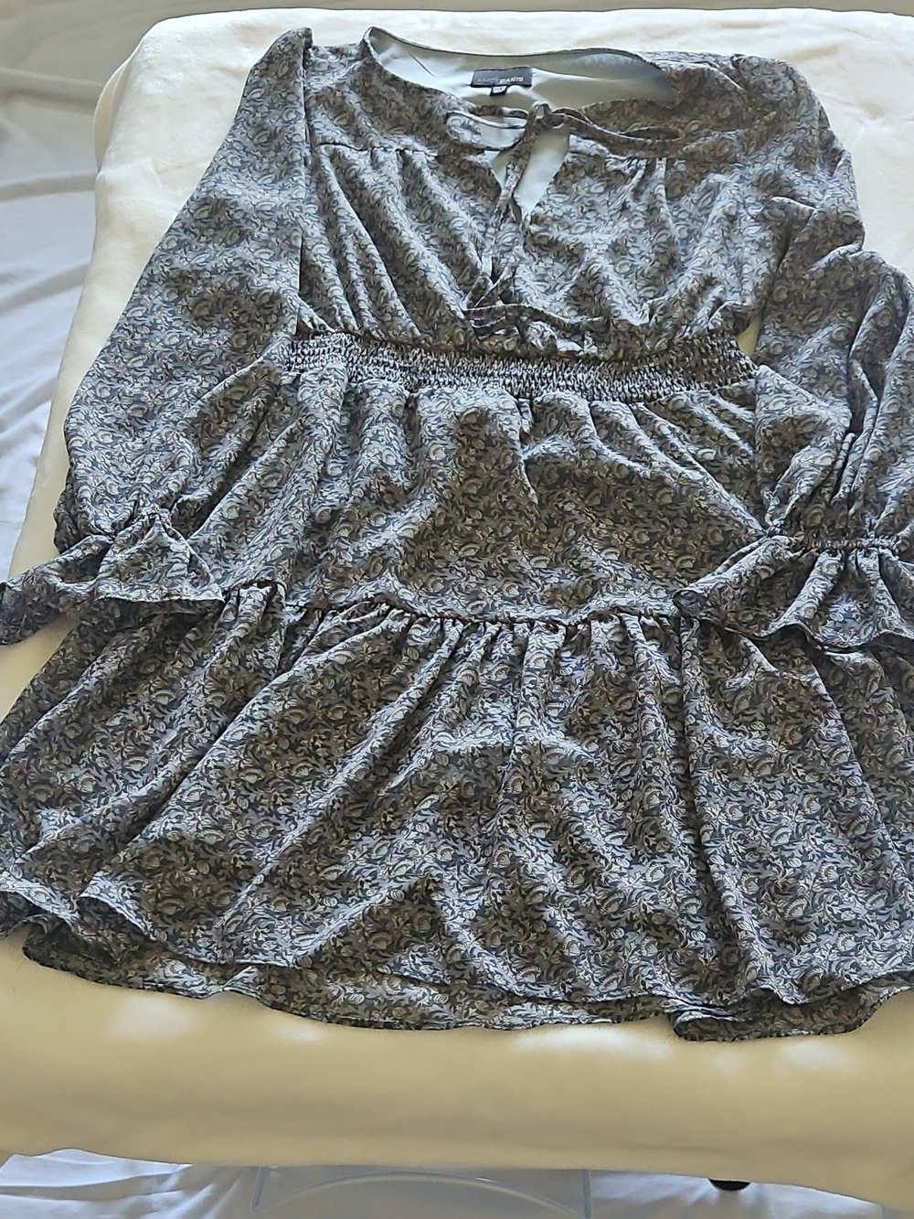Lucy Paris Gray Floral Smocked Peasant Mini Dress